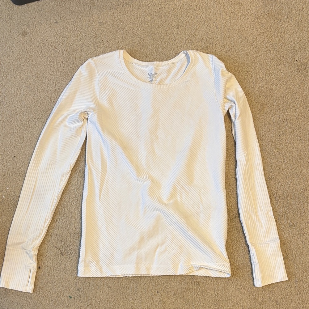 Athleta White Long Sleeve Ribbed Tee